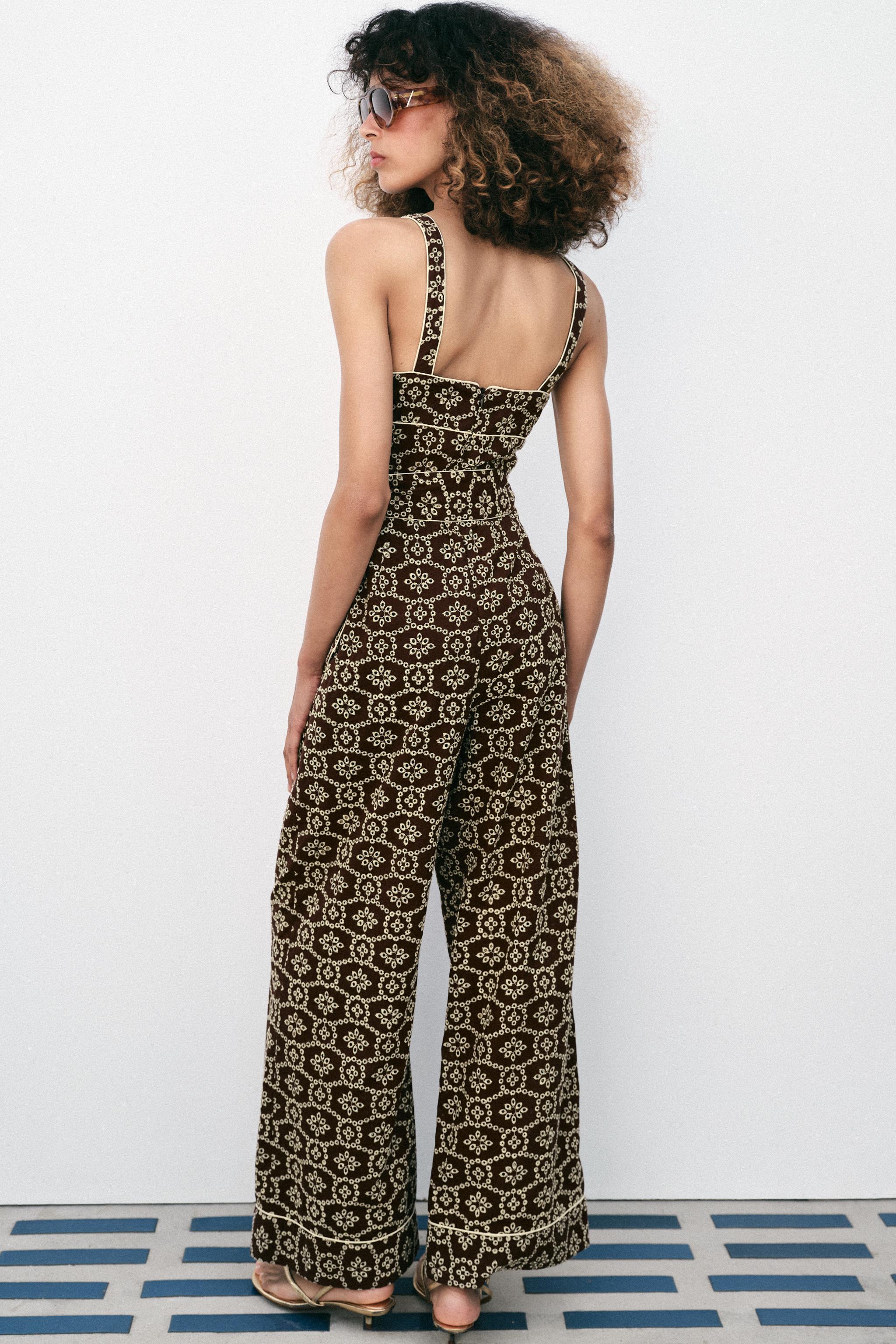 PERFORATED EMBROIDERED BELTED JUMPSUIT