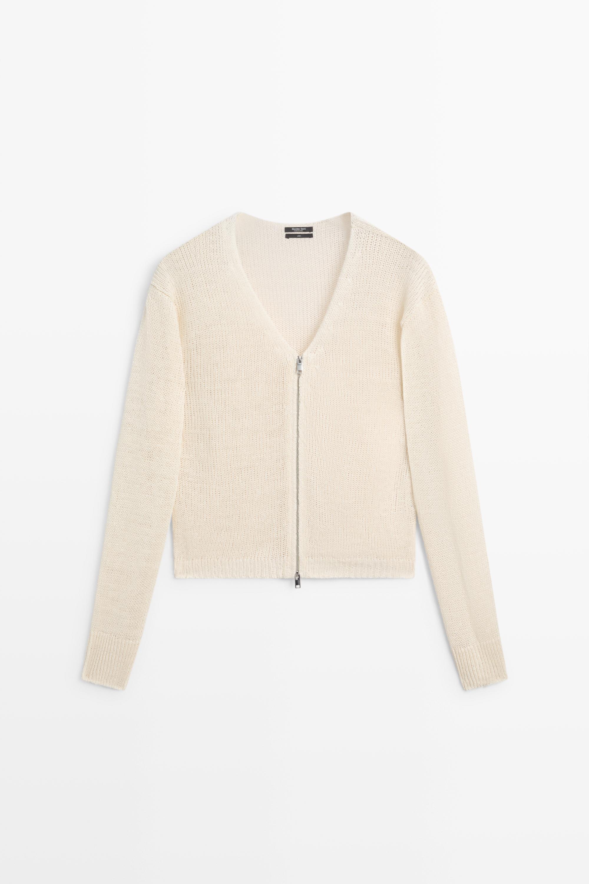 100% linen knit zip-up cardigan