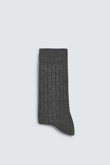 CASHMERE BLEND RIBBED SOCKS - Grey by Zara