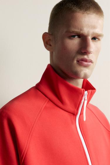 CONTRAST ZIP TRACK JACKET — Red 2