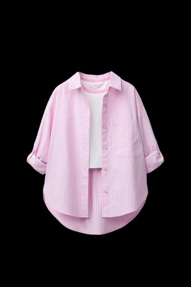 PACK CAMISA RAYAS CON CAMISETA RIB CUELLO CONTRASTE - Rosa de Zara