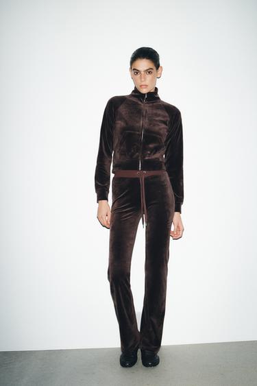VELVET TROUSERS - Brown by Zara