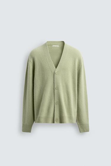 Zara 100% WOOL CARDIGAN - Light green