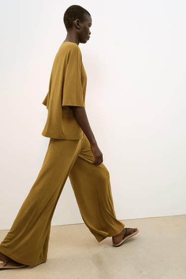 PANTALON PALAZZO FLUIDE - Ocre de Zara - Image 3