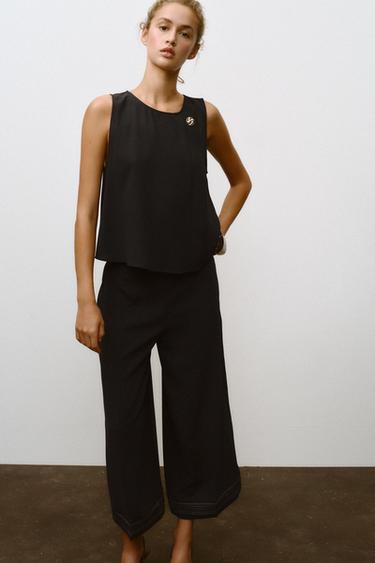 PLEATED HEM CULOTTE TROUSERS - Black by Zara - Image 2