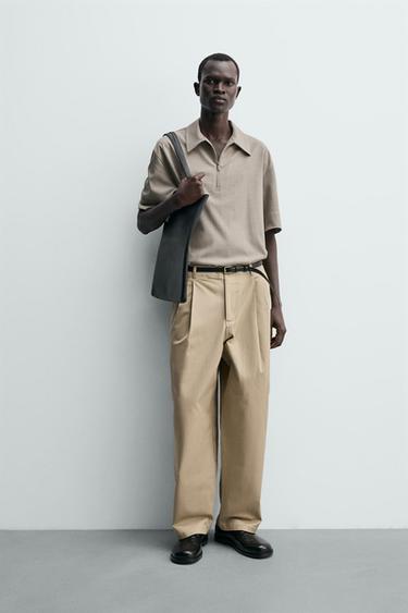 テクニカルジッパーポロシャツベージュマールZaraのテクニカルジッパーポロシャツ - ベージュマール 