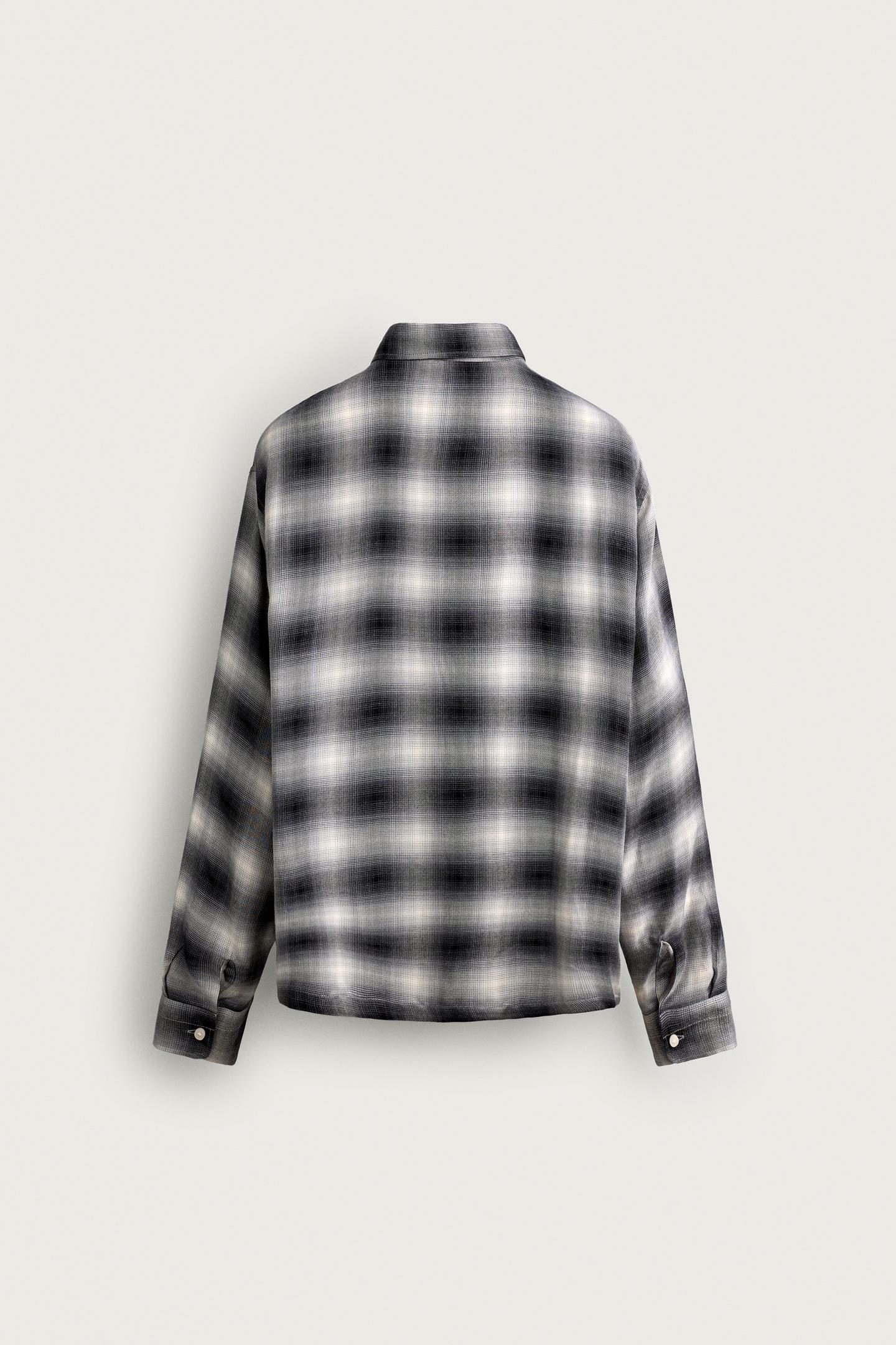 Мужская рубашка Zara Plaid Fluid, цвет: Чёрный — фото 6