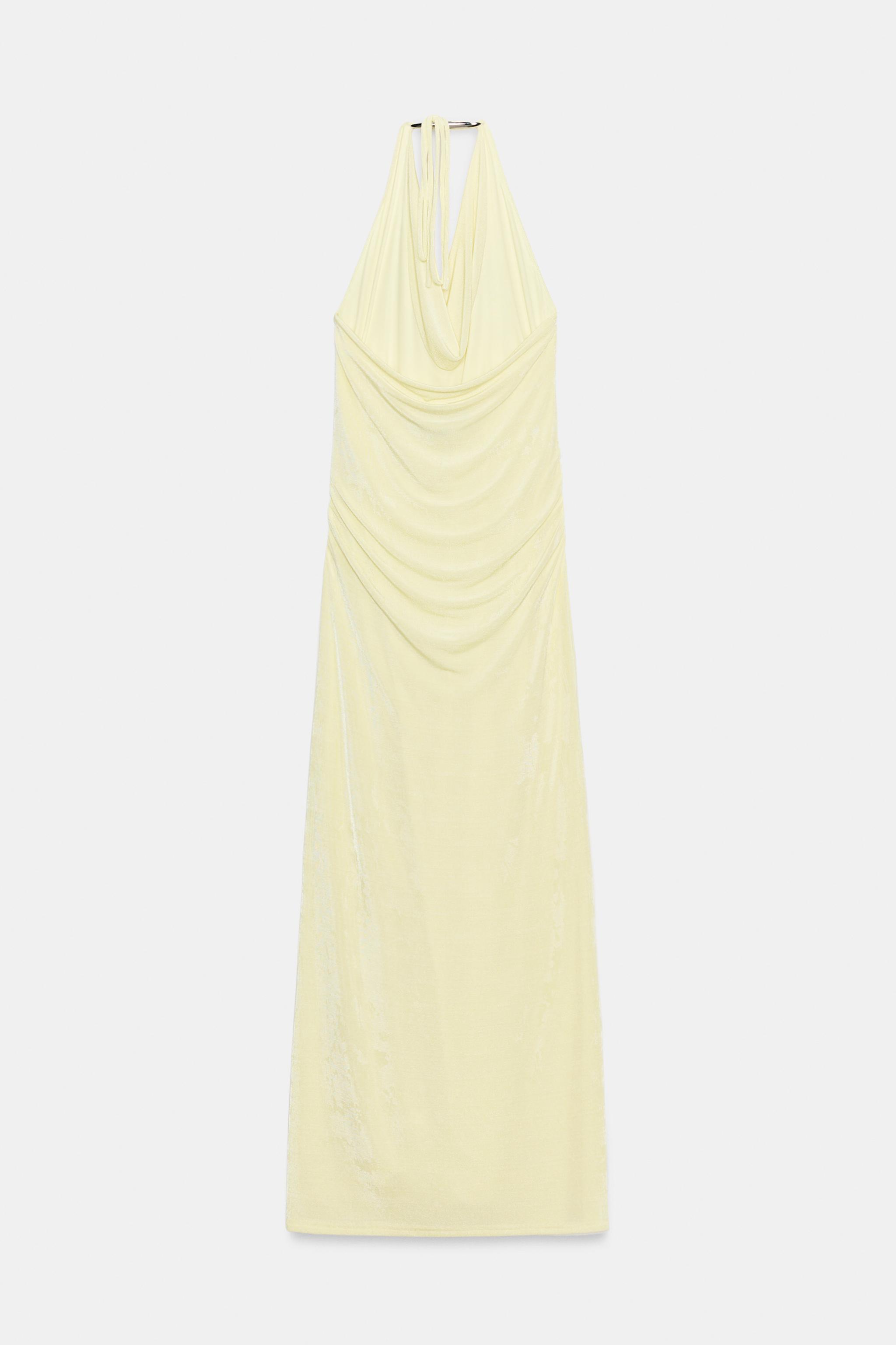 HALTER LONG DRESS WITH APPLIQUÉ