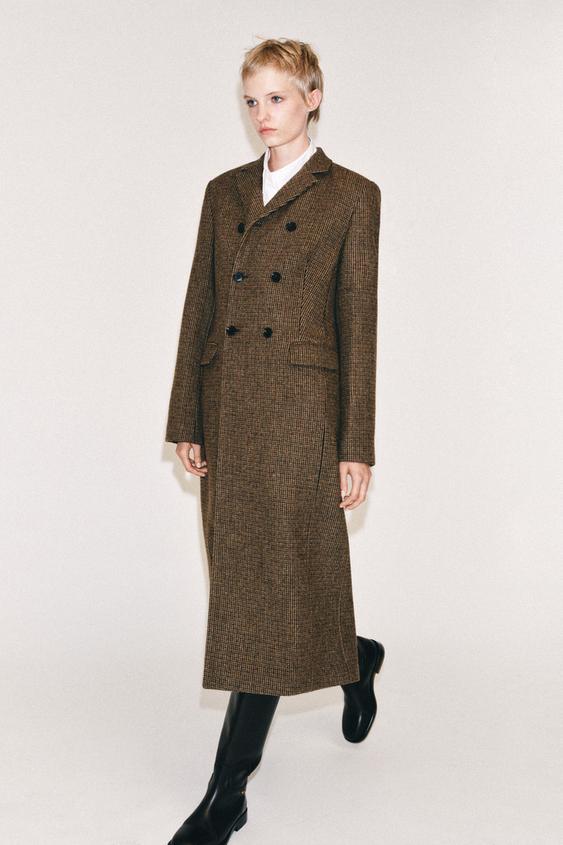 ZW COLLECTION 100% WOOL CHECK COAT - Brown by Zara - Image 0