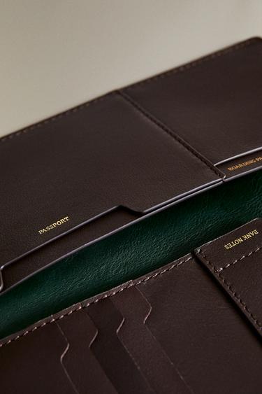 PORTEFEUILLE RANGEMENT CUIR VOYAGE - Marron / Vert de Zara - Image 3