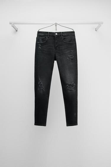 Zara RIPPED SKINNY JEANS - Black