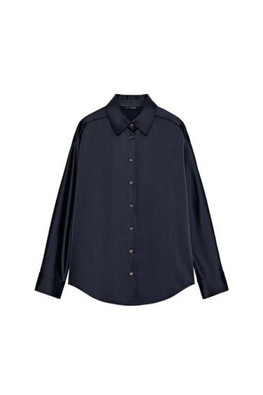 Zara SATIN EFFECT SHIRT - Navy blue