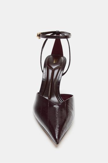 FAUX-PATENT SLINGBACK SHOES WITH STRAPS - Burgundy Red by Zara - Image 5