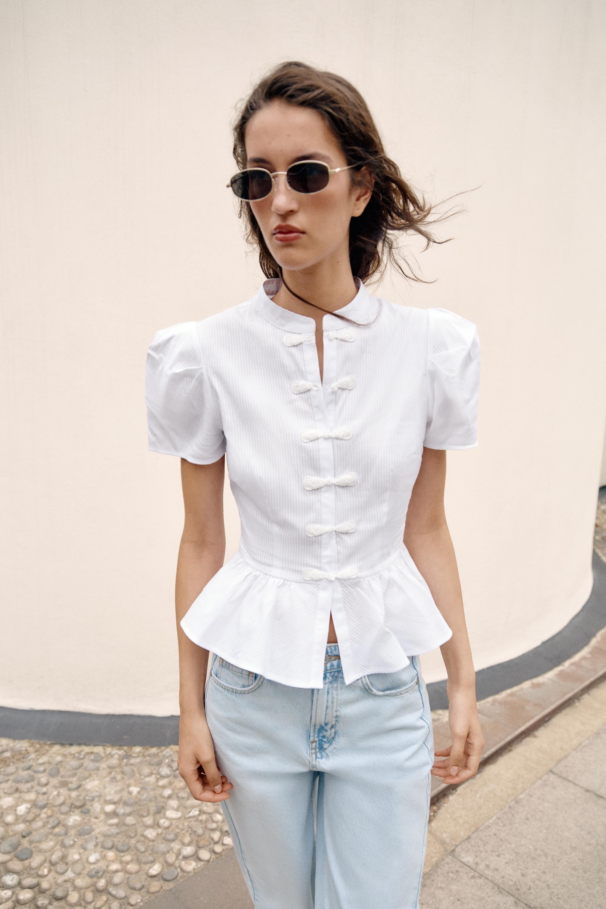 FROG FASTENING PEPLUM SHIRT