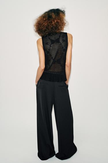 ROMANTIC POINTELLE KNIT TOP WITH RUFFLES - Black by Zara - Image 4