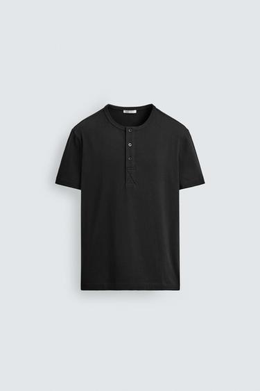 HENLEY NECK T-SHIRT - Black by Zara