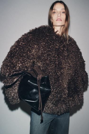 ZW COLLECTION БОМБЕР ЈАКНА СО ЕФЕКТ НА КРЗНО - Кафеава / Кртова од Zara