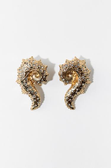 BEJEWELLED CONCH SHELL EARRINGS - Golden by Zara