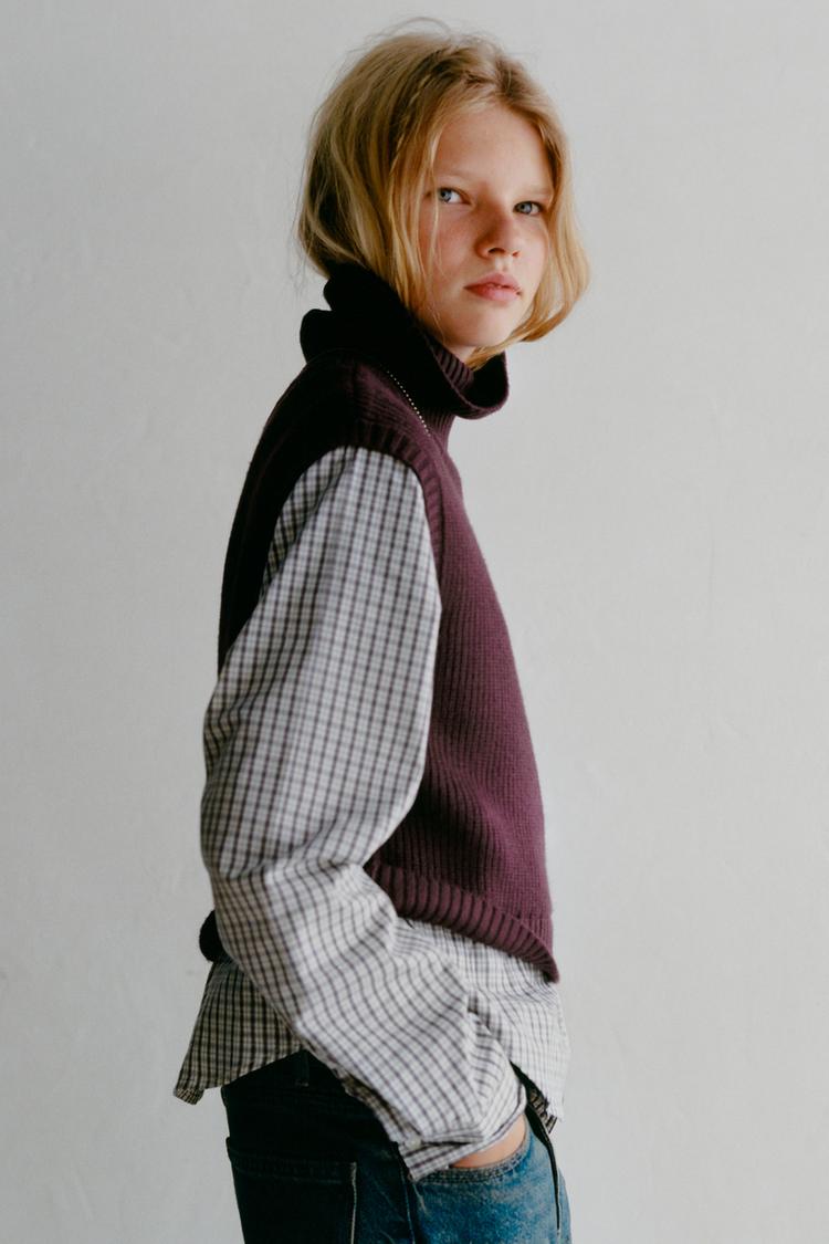 Camisa cuadros combinada chaleco punto