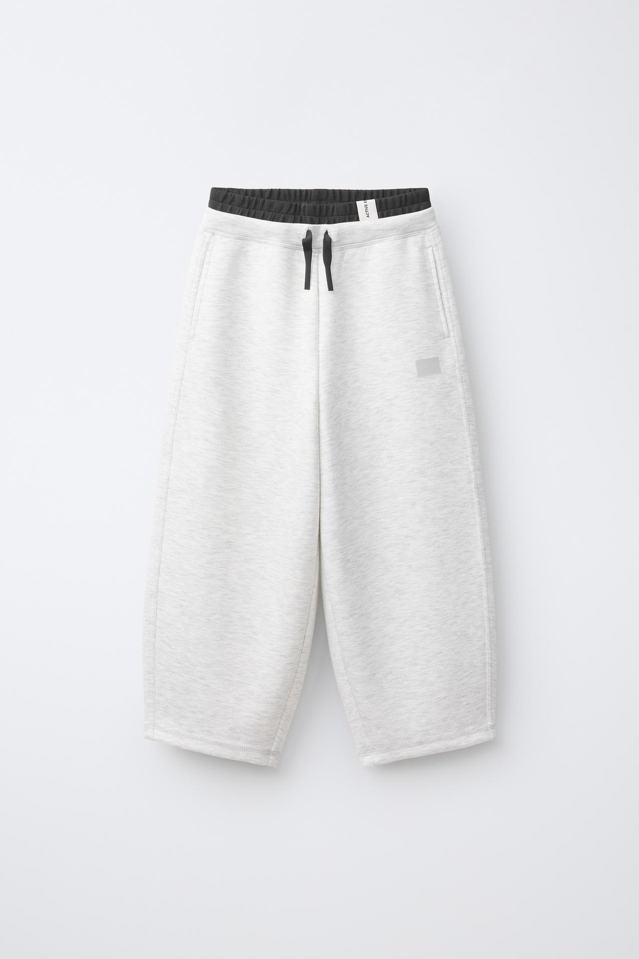SPORTY BARREL PANTS WITH DOUBLE WAISTBAND — Gray marl