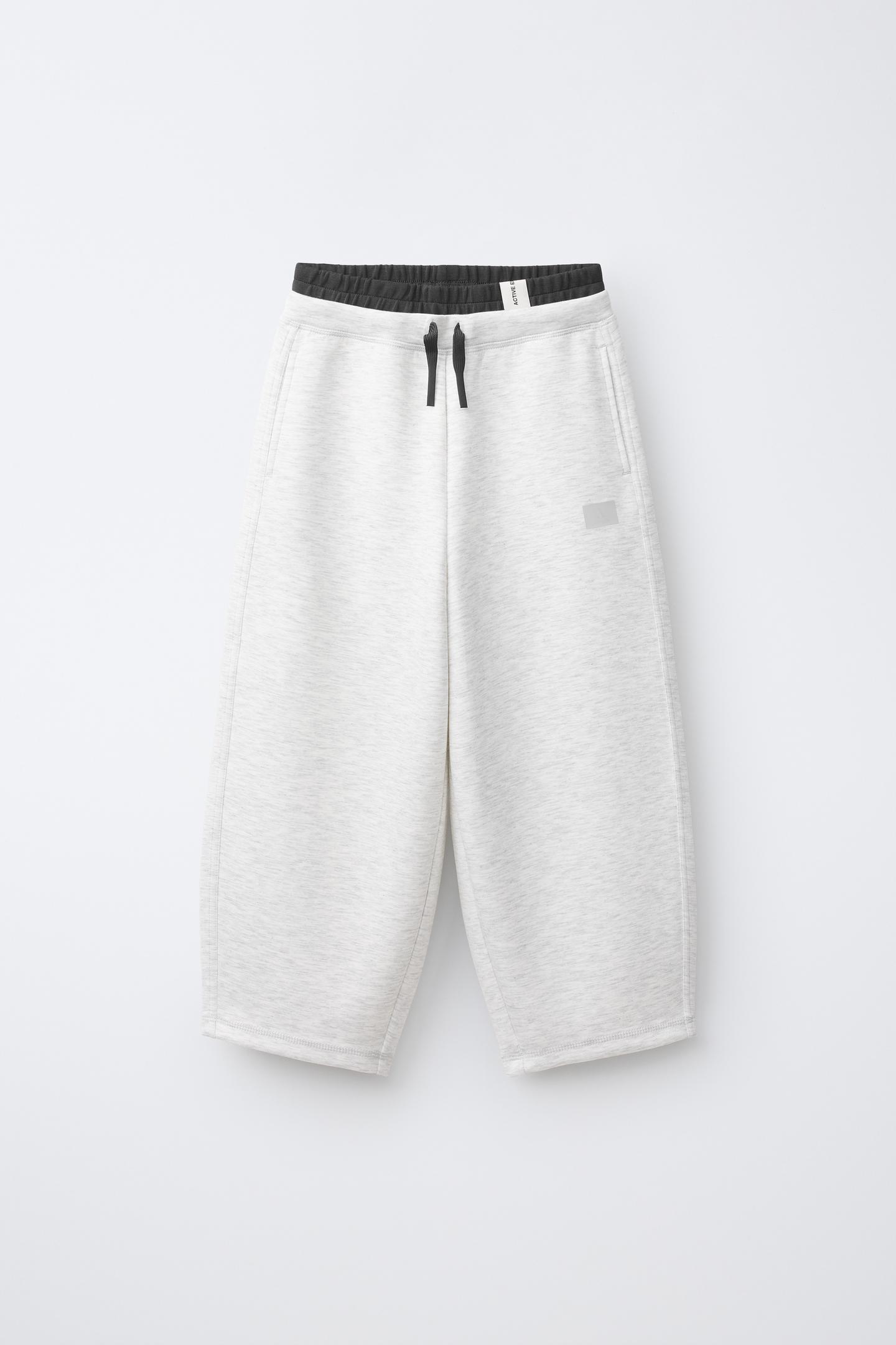 Детские брюки Zara Sporty Barrel-Leg Pants with Double Waistband, цвет: Серый меланжевый — фото 1