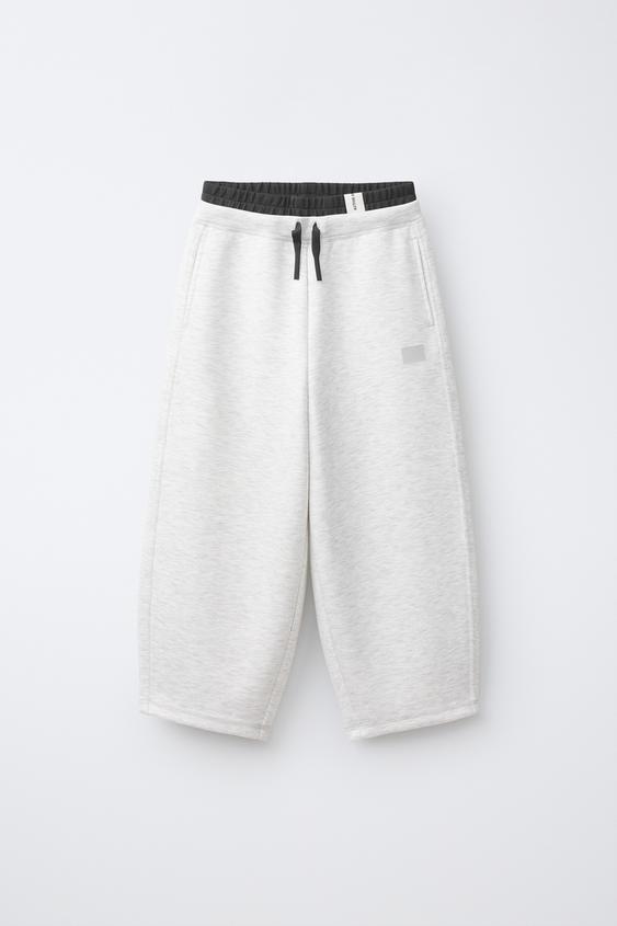 SPORTY BARREL TROUSERS WITH DOUBLE WAISTBAND - Grey marl by Zara - Image 0