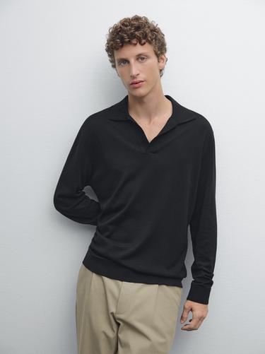 Zara V-neck knit polo sweater - Black