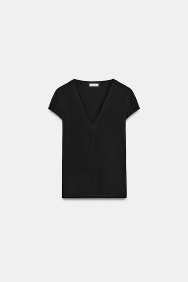 Zara V-NECK T-SHIRT - Black