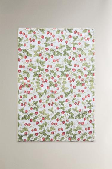 PACK OF FLORAL COTTON TEA TOWELS (PACK OF 2) - White / Red by Zara - Image 1