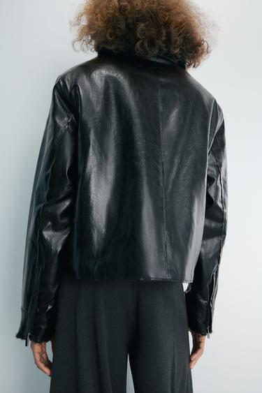 ZW COLLECTION LEATHER EFFECT JACKET - Black by Zara - Image 4