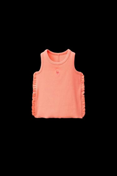 Zara EMBROIDERED RUFFLED RIBBED TOP - Orange - Image 0