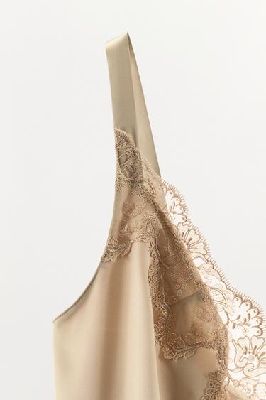 SATIN LACE RUFFLE MINI DRESS - Beige by Zara - Image 6