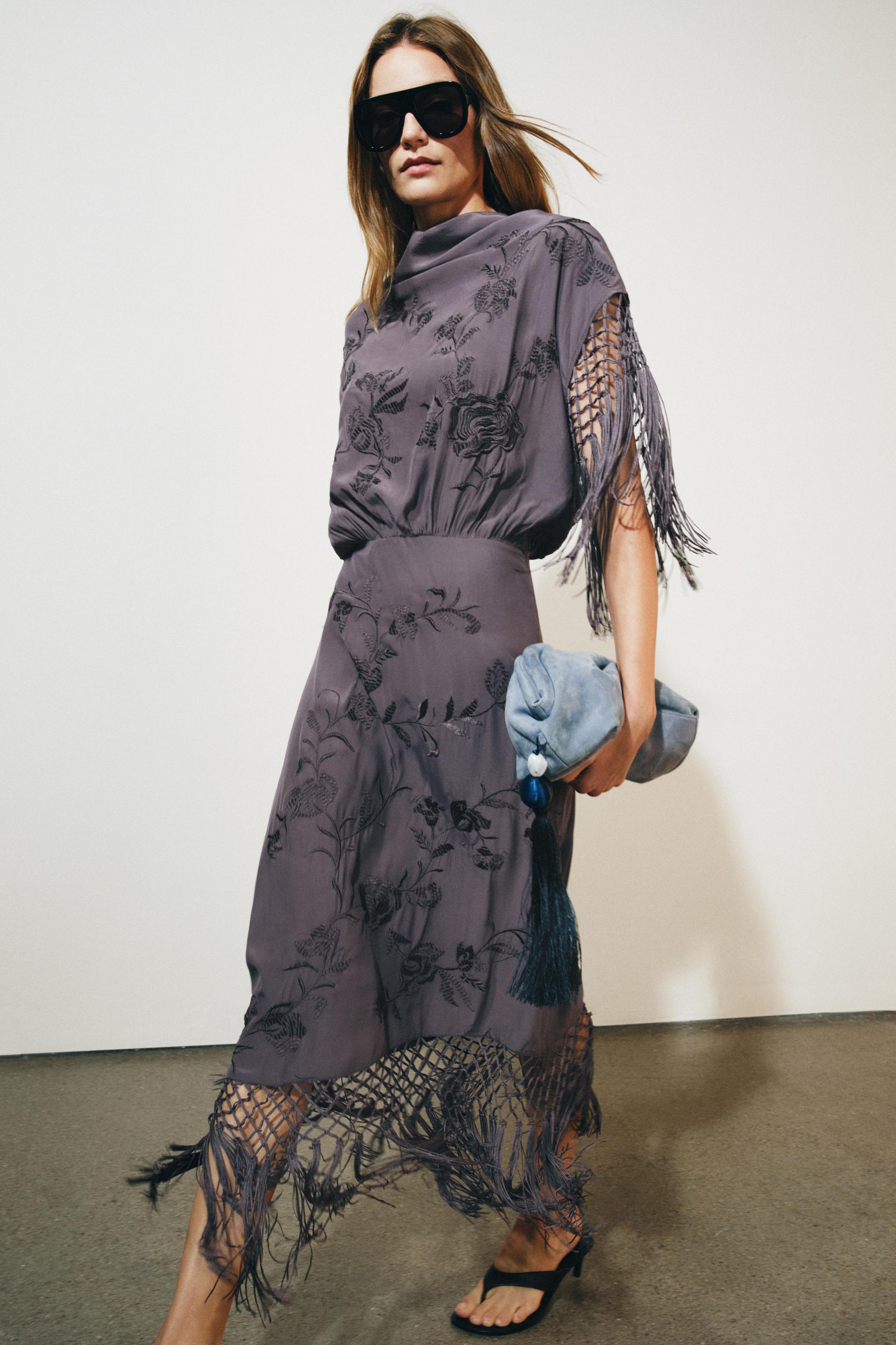 ZW COLLECTION EMBROIDERED FRINGE DRESS