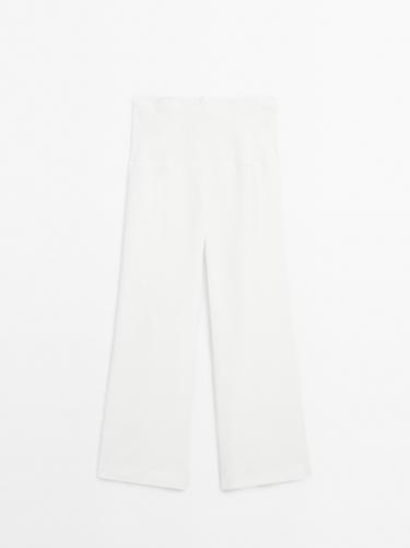 Zara Flowing linen blend trousers with corset belt - Limited Edition - Oyster-white