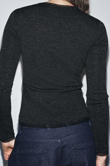 T-SHIRT FINITIONS TULLE - Gris foncé de Zara - Image 2