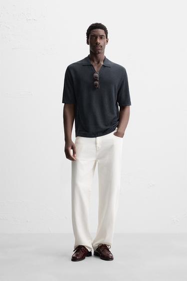 Zara 100% 大麻針織 POLO 衫 - 海藍色