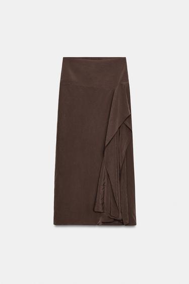 FALDA MIDI ASIMÉTRICA - Marrón de Zara - Imagen 0