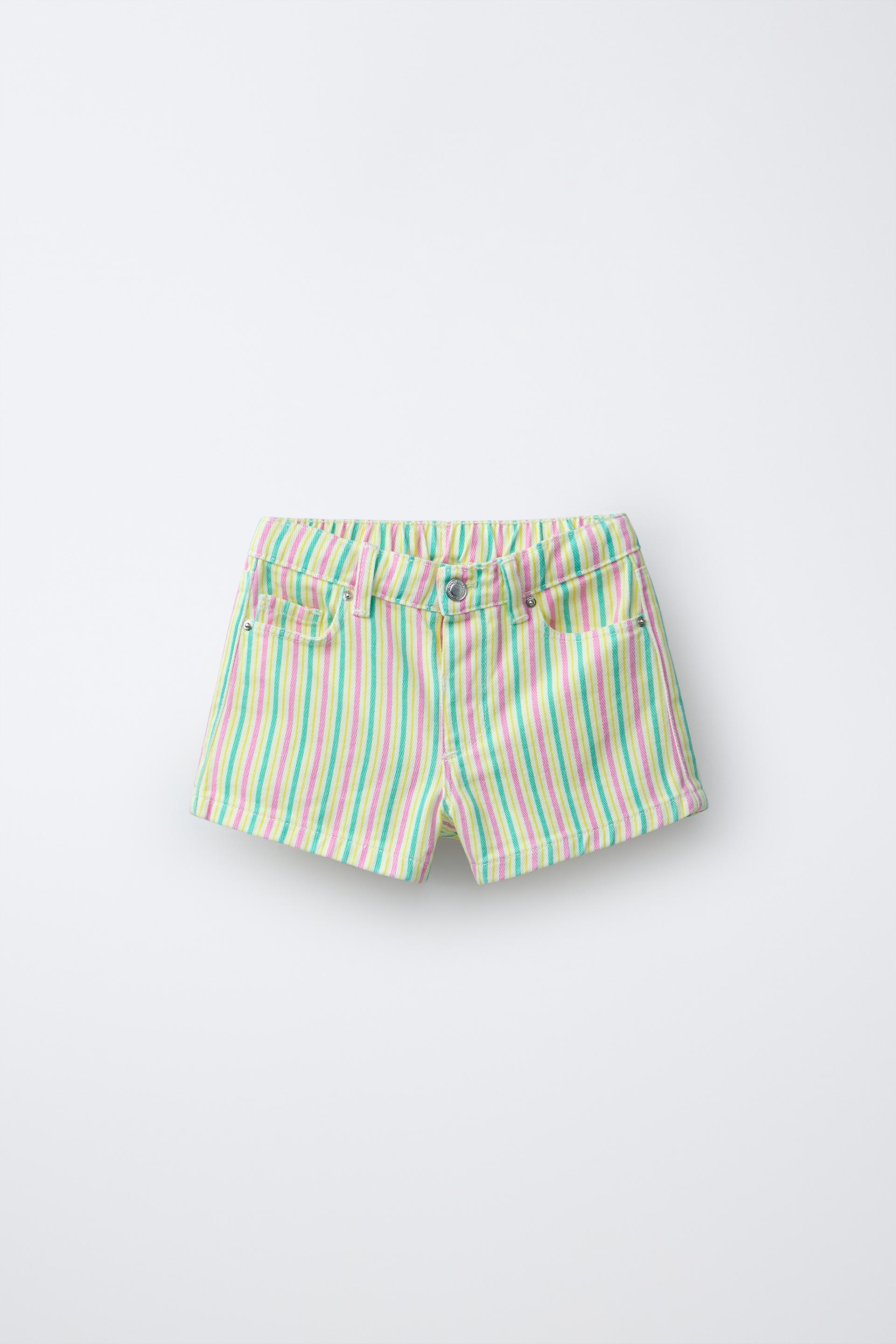 Striped Mom Fit Twill Bermuda Shorts