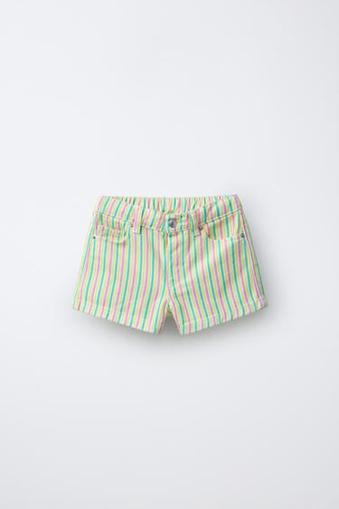 STRIPED MOM FIT TWILL BERMUDA SHORTS - Yellow by Zara - Image 0