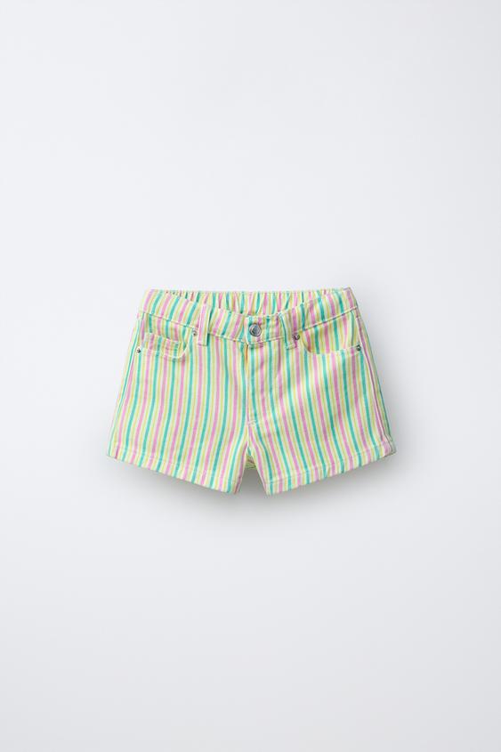 STRIPED MOM FIT TWILL BERMUDA SHORTS - Yellow by Zara - Image 0