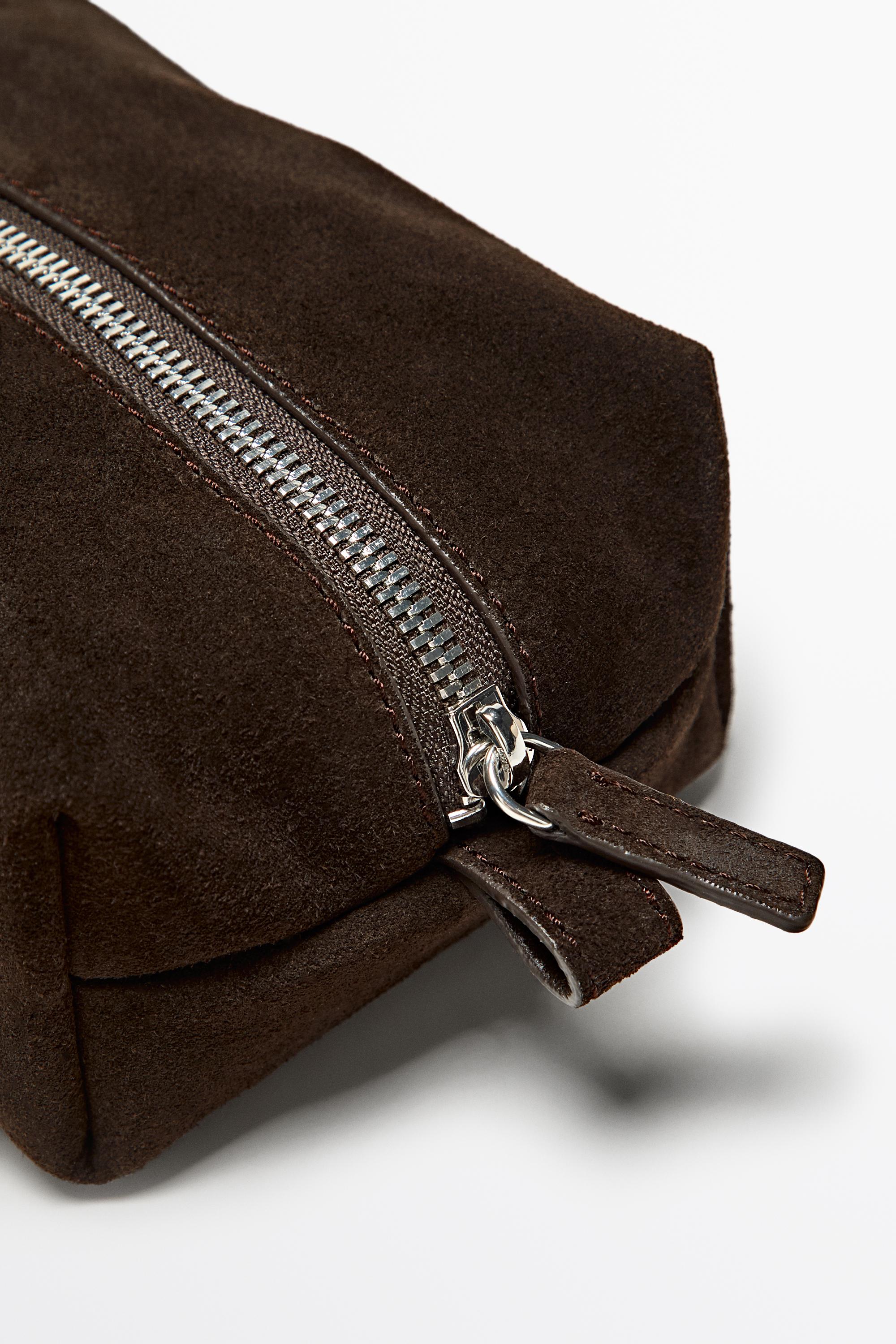 Mini split suede leather toiletry bag