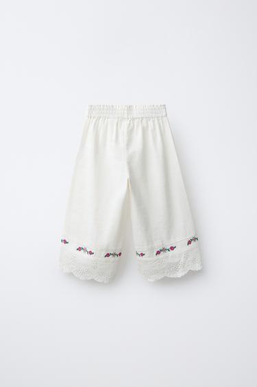JUPE-CULOTTE FLEURS BRODÉES AVEC COTON ET LIN - Écru de Zara - Image 1