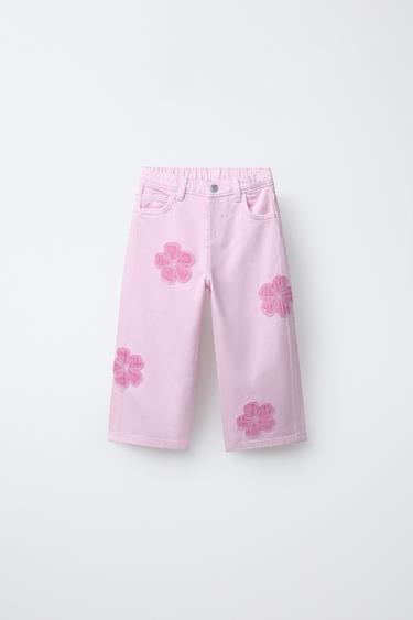 JEANS WIDE LEG FLEURS - Rose de Zara - Image 0
