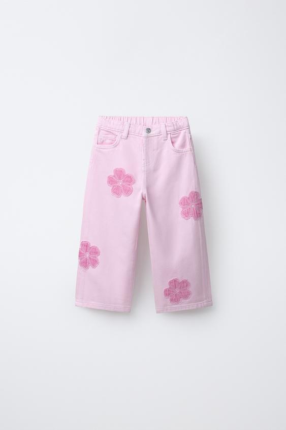JEANS WIDE LEG FLORES - Rosa de Zara - Imagen 0