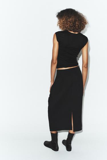 JUPE MI-LONGUE À PLIS - Noir de Zara - Image 3