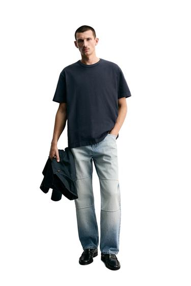 ФУТБОЛКА СВОБОДНОГО КРОЯ С ОТДЕЛКОЙ В РУБЧИК — МОРСКОЙ ТЕМНО-СИНИЙ от Zara