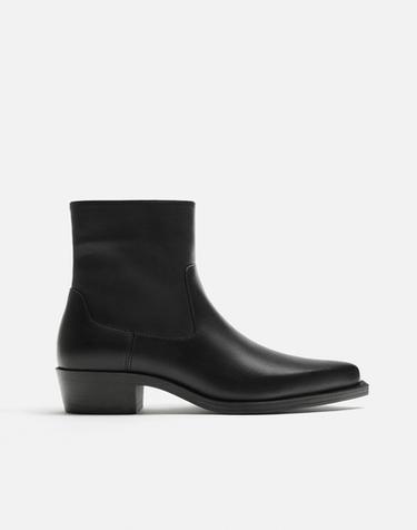 Zara POINTED TOE COWBOY BOOT - Black