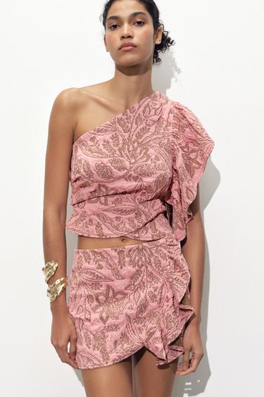 Zara Pink Ruffle Romatic Top Women's Pink Tops | ZARA India