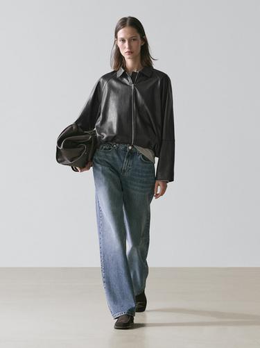 Cazadora oversize piel napa - Negro de Zara