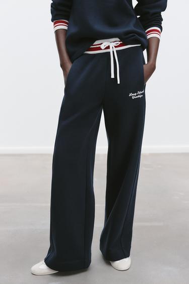 TROUSERS WITH EMBROIDERED SLOGAN - Navy blue by Zara - Image 2